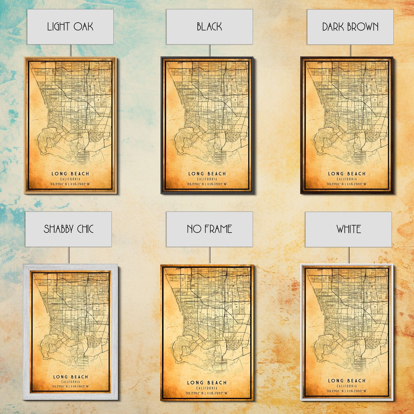 Old Map of Long Beach California, Distressed Vintage Map | Vintage Poster Wall Art Print | Wall Map Print | Old Map Print, Framed Canvas Map
