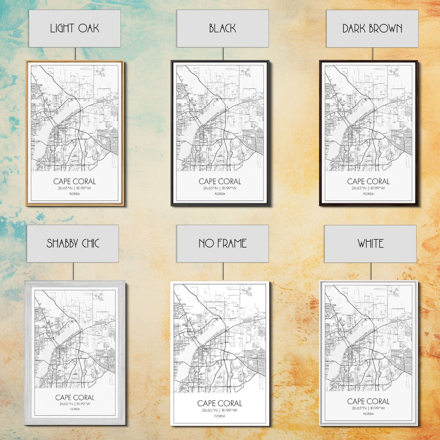 Cape Coral Street Map, Florida Map, City Map Art, Modern Art, Wall Art, Canvas Print, Canvas Wall Art, Travel Gifts For Men, Apartment Décor
