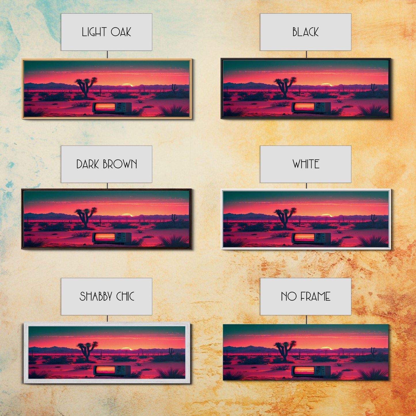 Surrealist Art, Retro TV Abandoned In The Desert, Statement Piece, but what? - Framed Canvas Print - Synthwave Sunset Desert Art