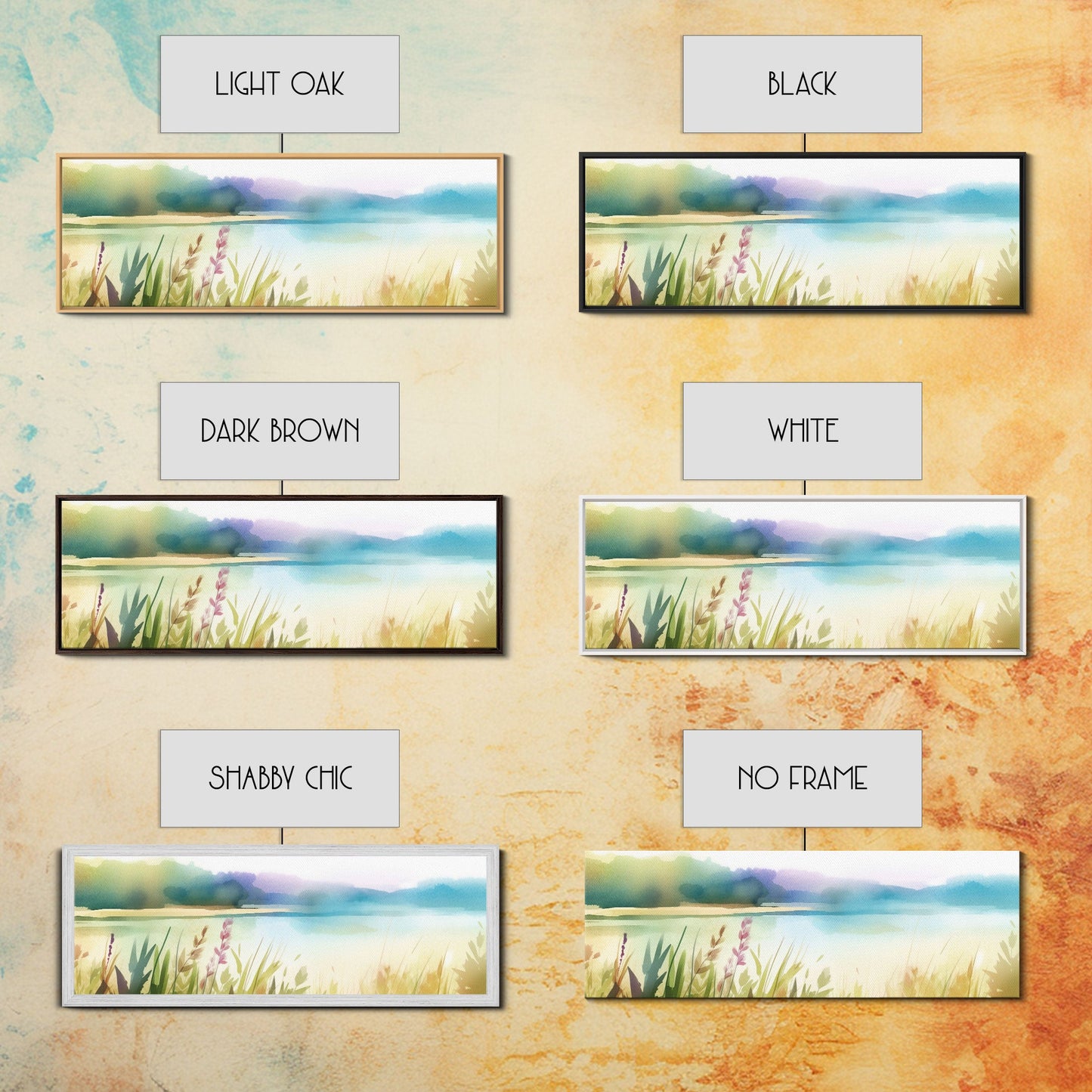 Abstract Nature Wall Art Print, Wildflowers, Lake, River, Watercolor Art, Large Canvas Art Print, Panoramic, Wall Art, Canvas Print