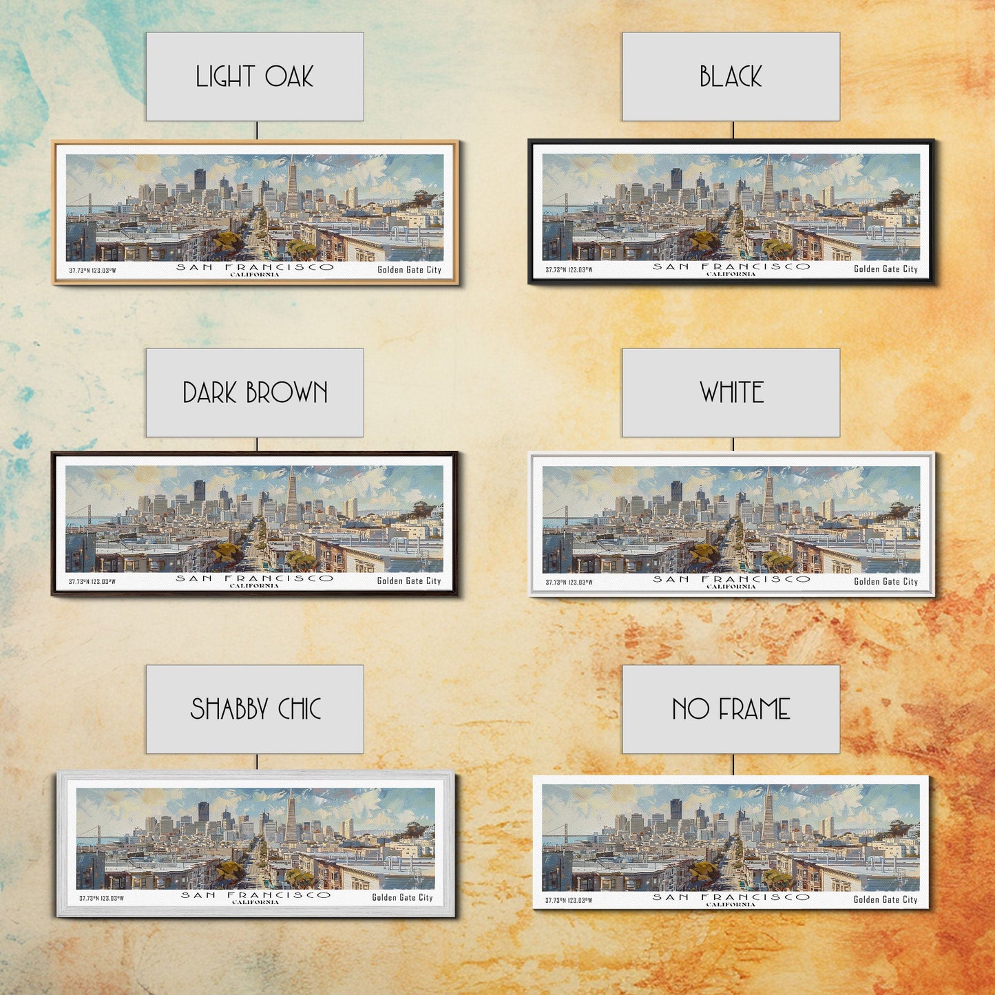 San Francisco California Panoramic Print, Beautiful Framed Canvas Print, Travel Poster Art, Home Decor, Living Room Wall Art