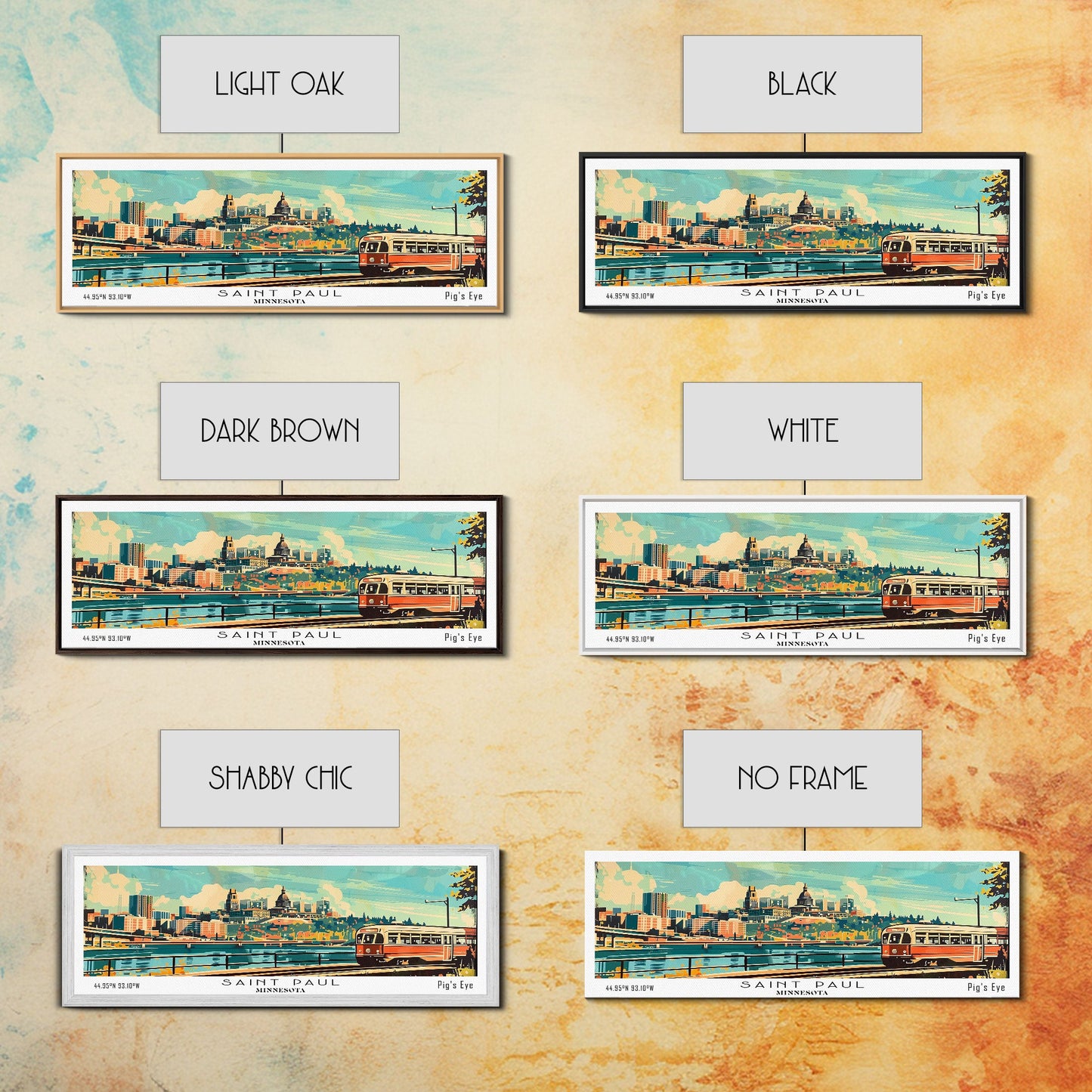 Saint Paul Minnesota Panoramic Wall Art, Mid Century Modern Framed Canvas Print, Retro Pop Art Travel Poster, Living Room and Office Decor