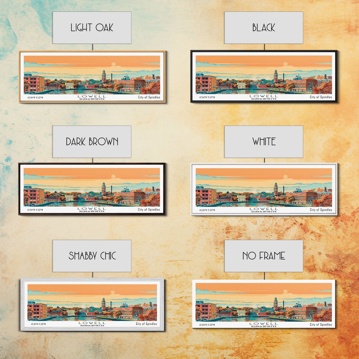 Lowell Mississippi Panoramic Painting, Mid Century Modern Framed Canvas Print, Retro Pop Art Travel Poster, Office Wall Art