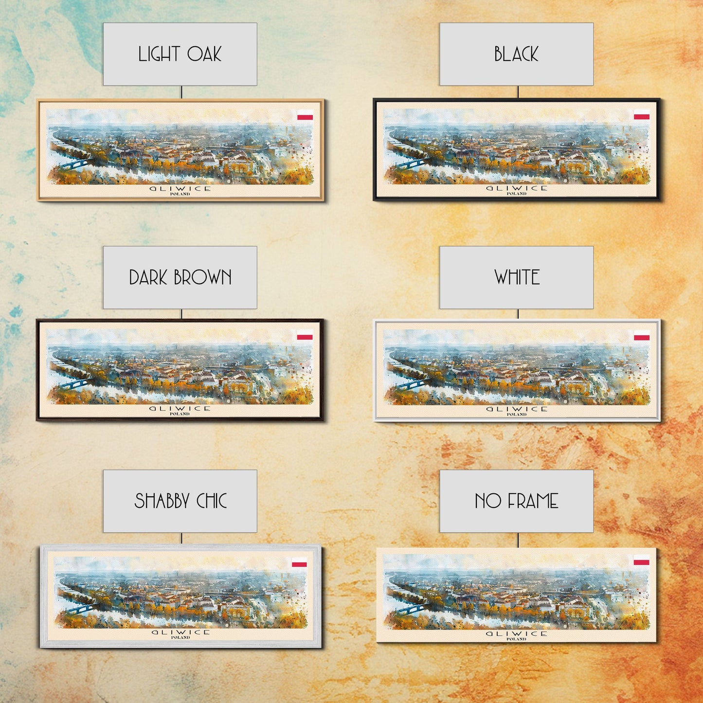 Gliwice Poland Panoramic Travel Poster, Framed Canvas Print or Metal Wall Art, Travel Art, Home Decor, Panoramic Painting, Midcentury Art