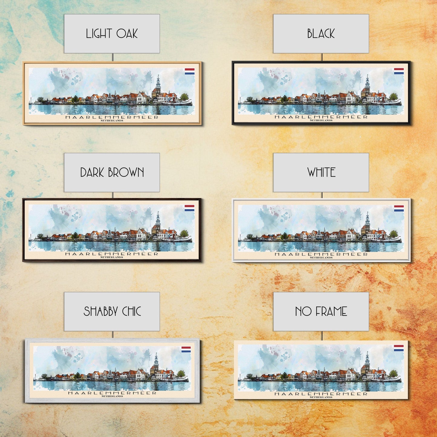 Haarlemmermeer Netherlands Panoramic Travel Poster, Framed Canvas Print or Metal Wall Art, Travel Art, Home Decor, Panoramic Painting, Midcentury Art