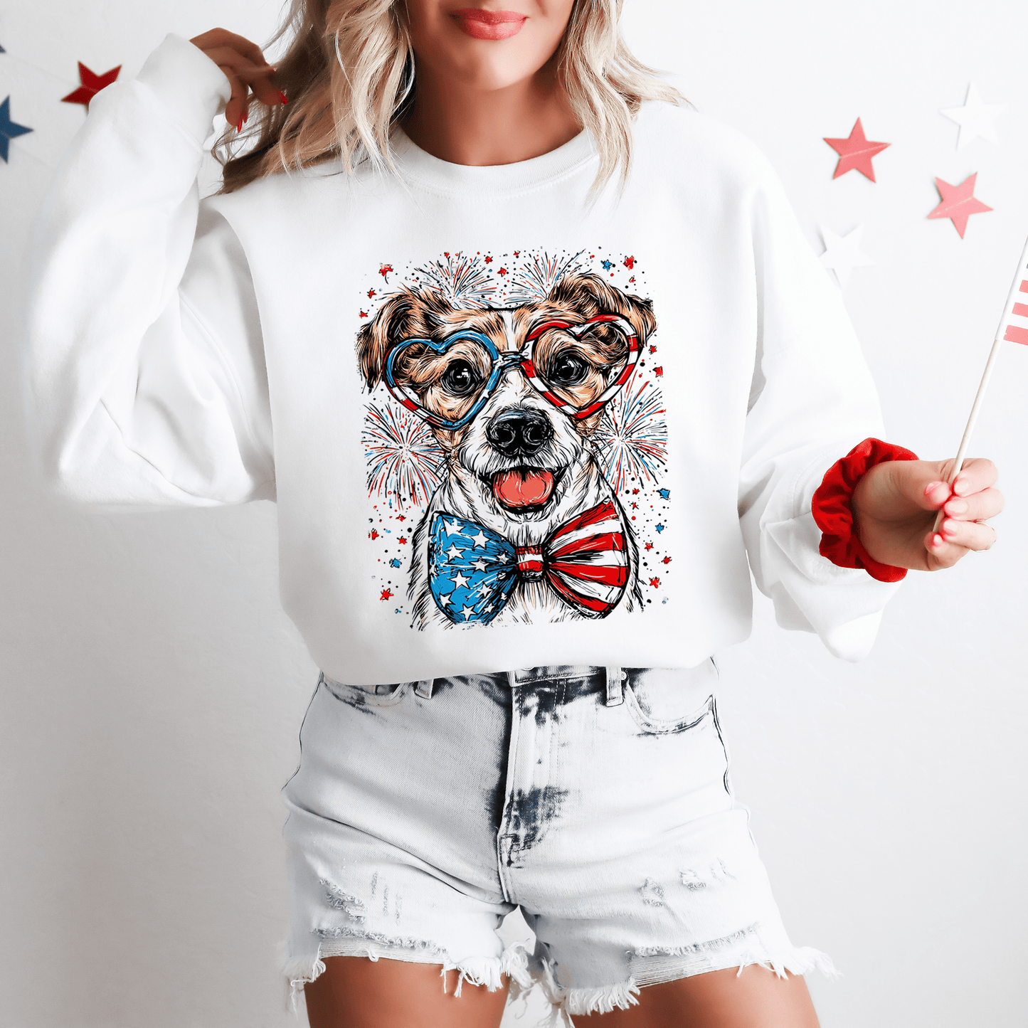 Jack Russell Terrier Patriotic USA Flag Design For Dog Lovers 4th Of July Sweatshirt