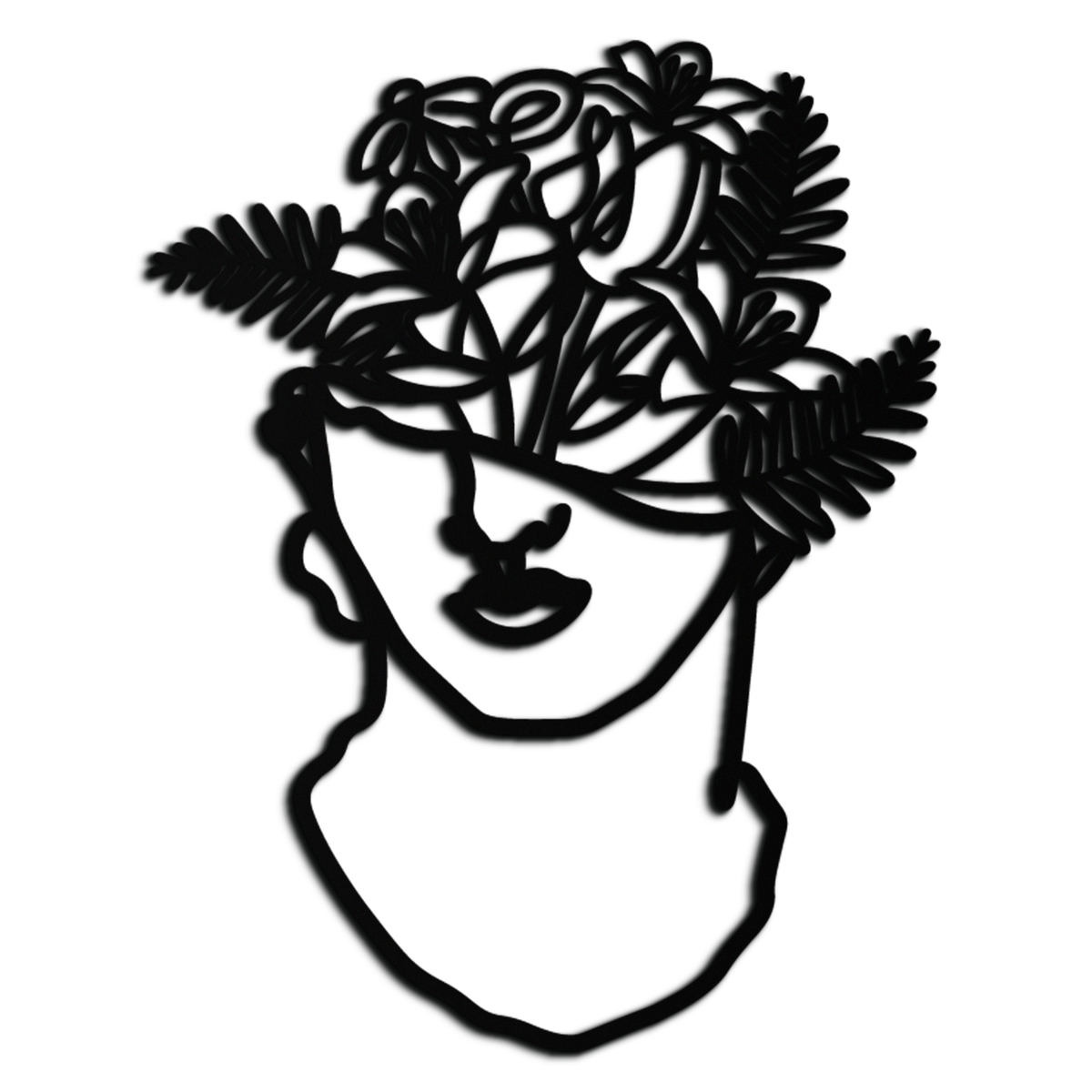Floral Greek Statue Line Art – Modern Abstract Face Metal Wall Decor- KAF394