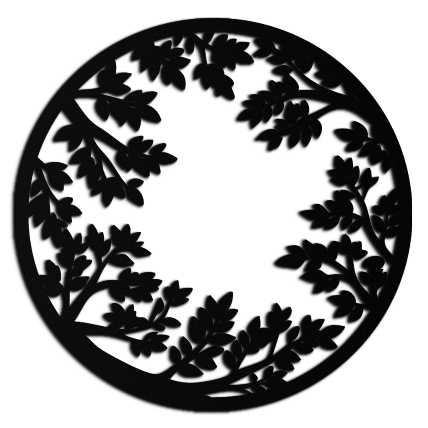Round Leafy Branches Metal Wall Art – Nature Inspired Circular Black Steel Decor for Modern Interior and Garden- KAF411