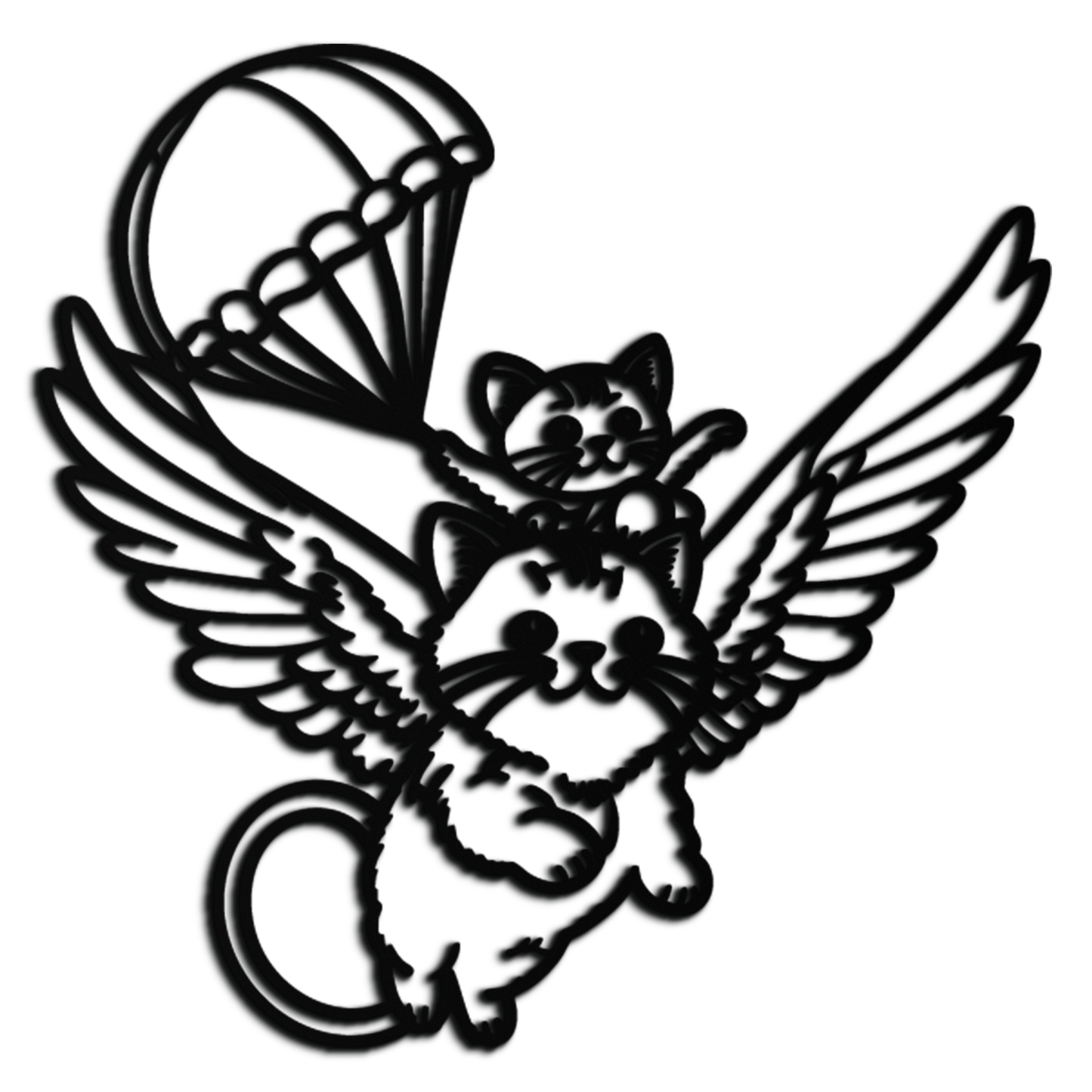 Flying Cats with Parachute Metal Wall Art – Adorable Winged Cat & Kitten Steel Decor for Kids Room and Nursery- KAF413