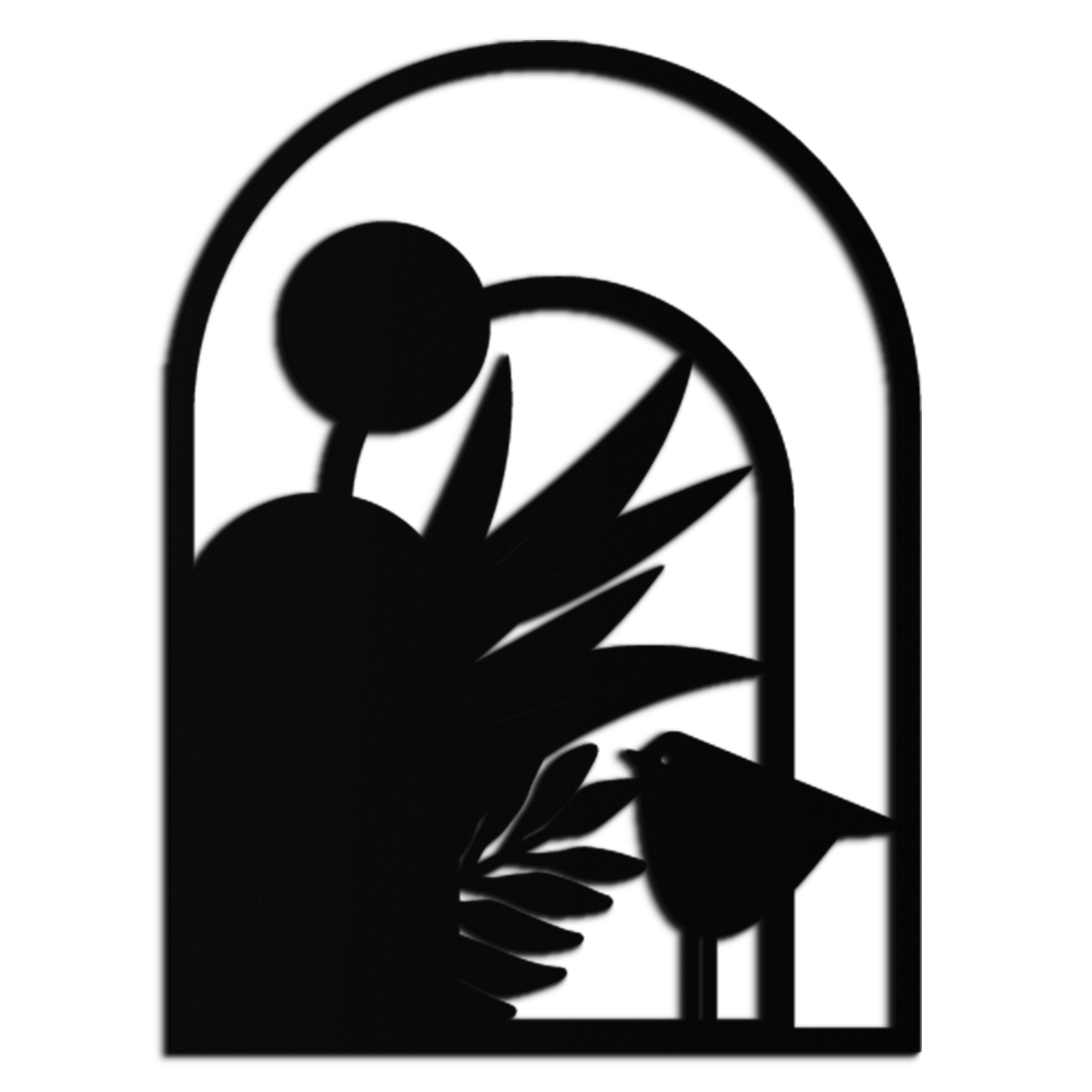 Modern Archway with Bird & Plants Metal Wall Art – Abstract Nature-Inspired Black Steel Decor for Contemporary Interiors- KAF438