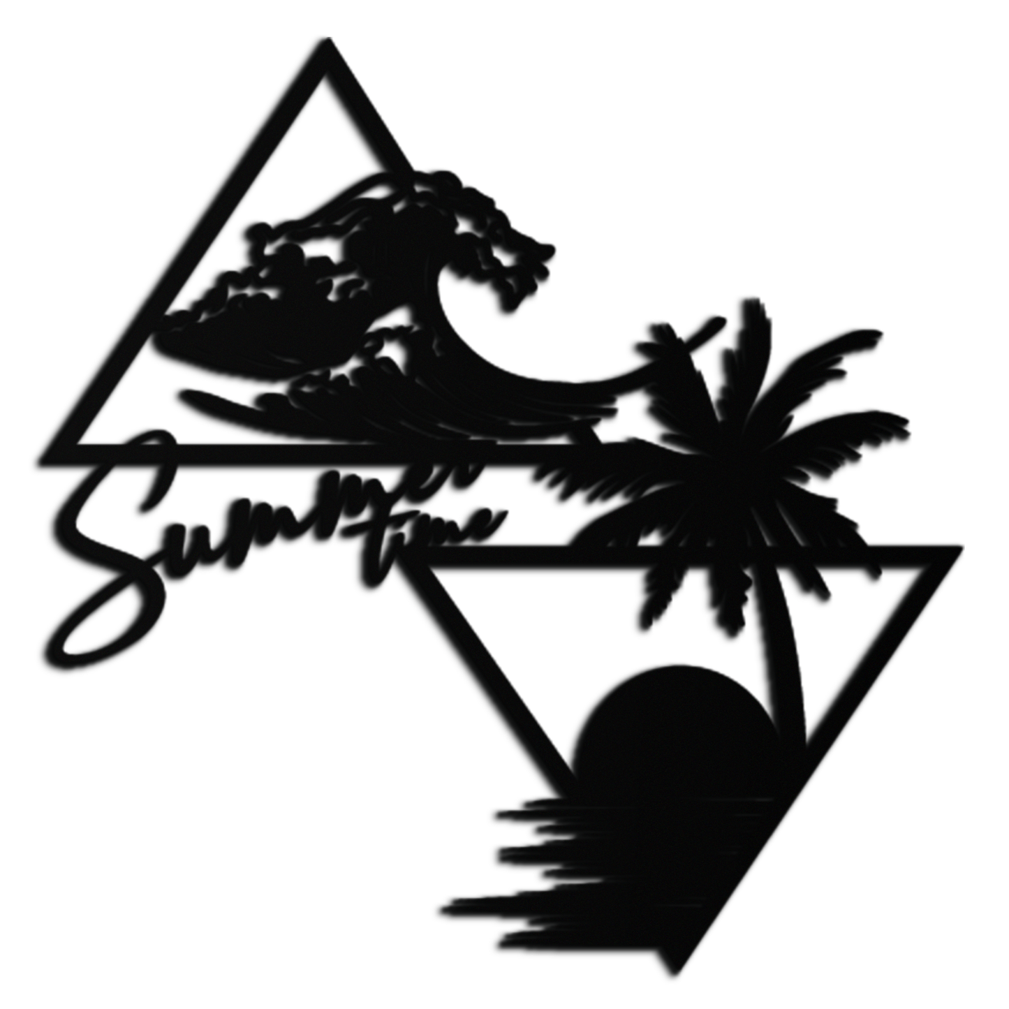 Summer Time Beach Scene Metal Wall Art – Tropical Ocean Waves and Palm Tree Black Steel Decor for Coastal Interiors- KAF461