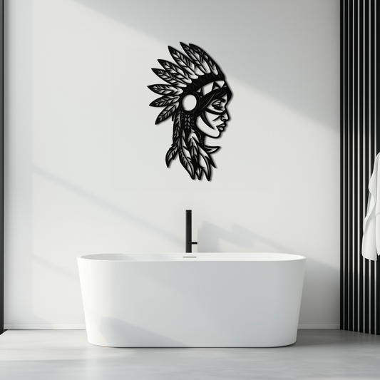 Native American Woman Metal Wall Art - Tribal Female Silhouette Steel Decor- KAF479
