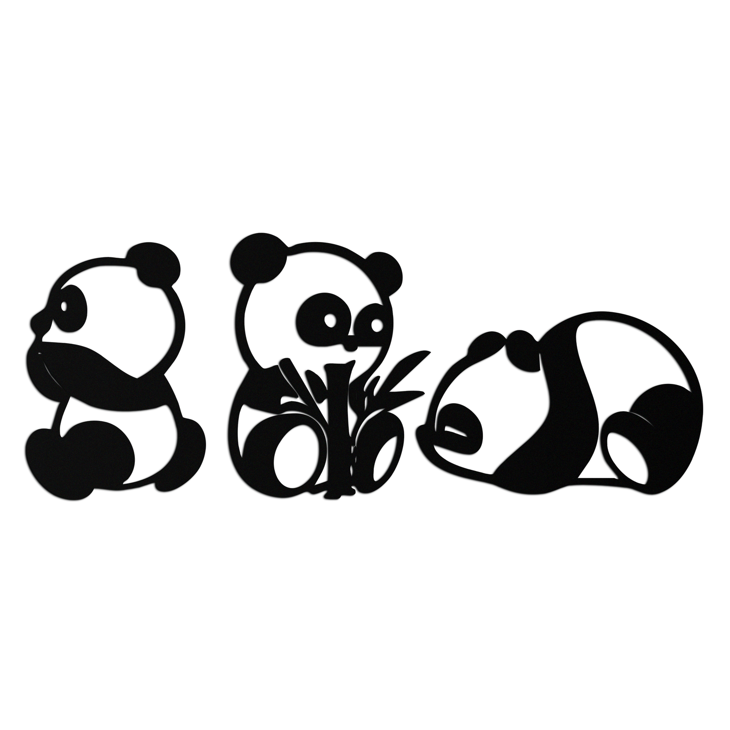 Cute Panda Trio Metal Wall Art – Black Steel Playful Animal Nursery Decor- KAF515