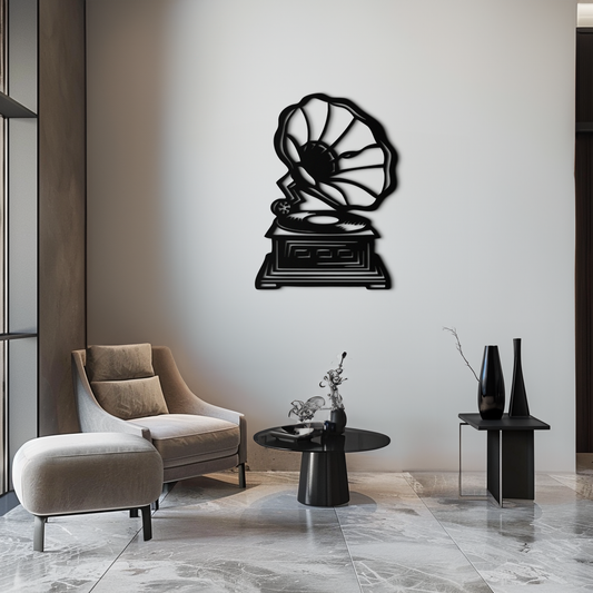 Vintage Gramophone Metal Wall Art – Retro Music-Inspired Home Decor Piece - KAF642