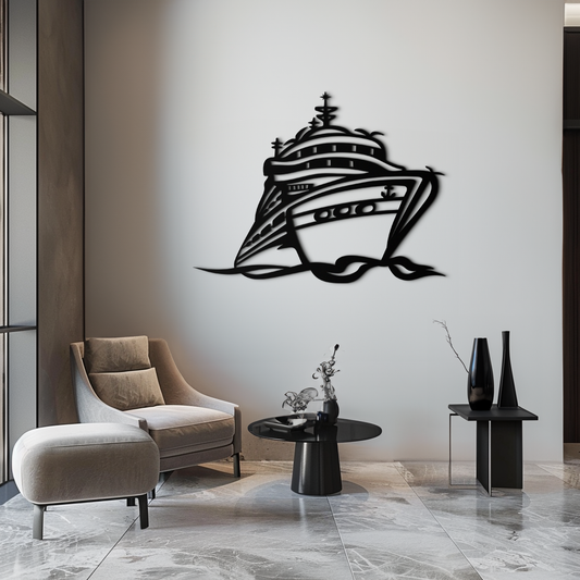 Majestic Cruise Ship Silhouette Metal Wall Art – Nautical Decor for Sea Lovers- KAF682