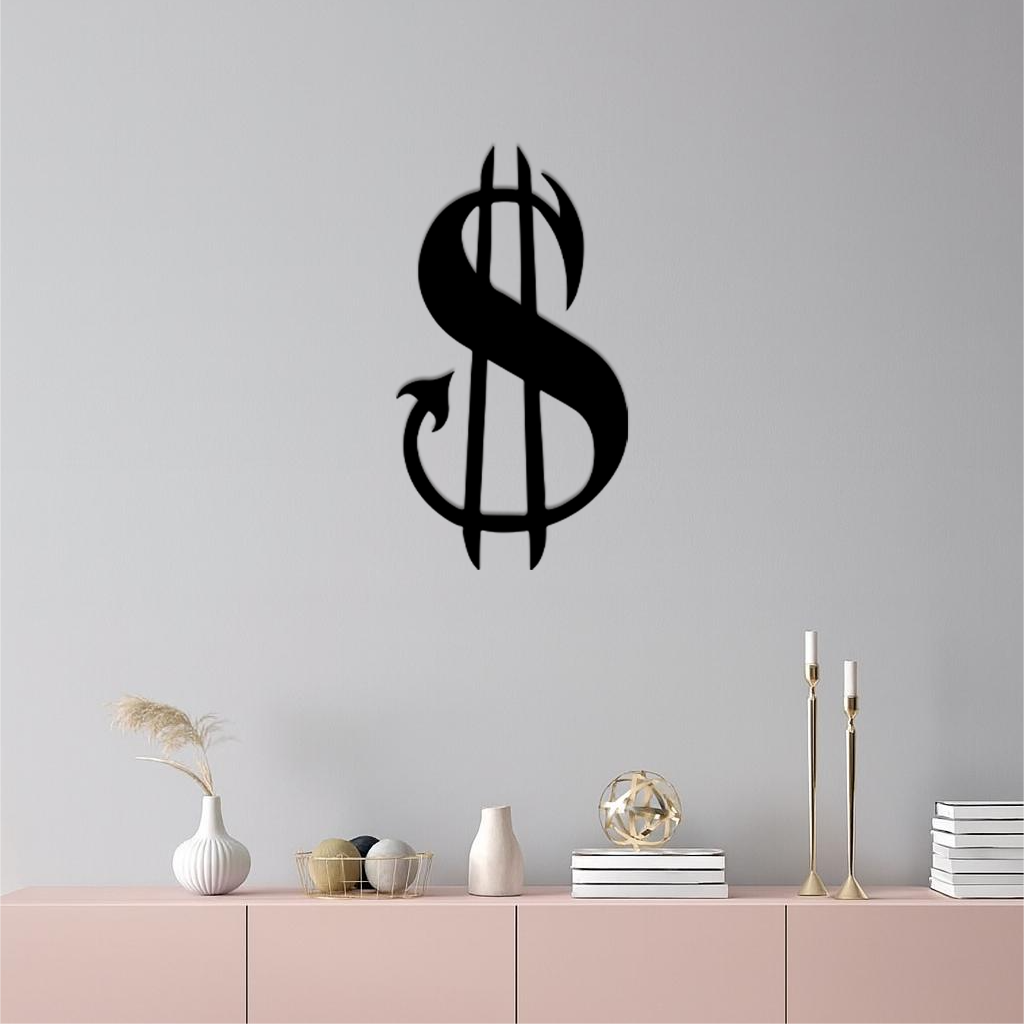 Pink Devil Dollar Symbol Metal Wall Art β Bold Statement Decor - KAFGP001