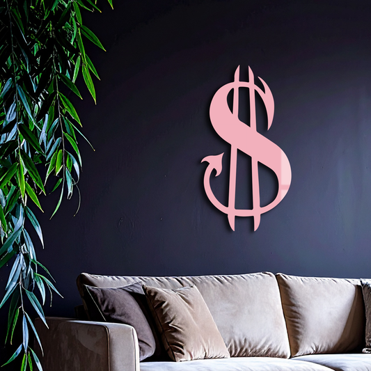 Pink Devil Dollar Symbol Metal Wall Art – Bold Statement Decor - KAFGP001