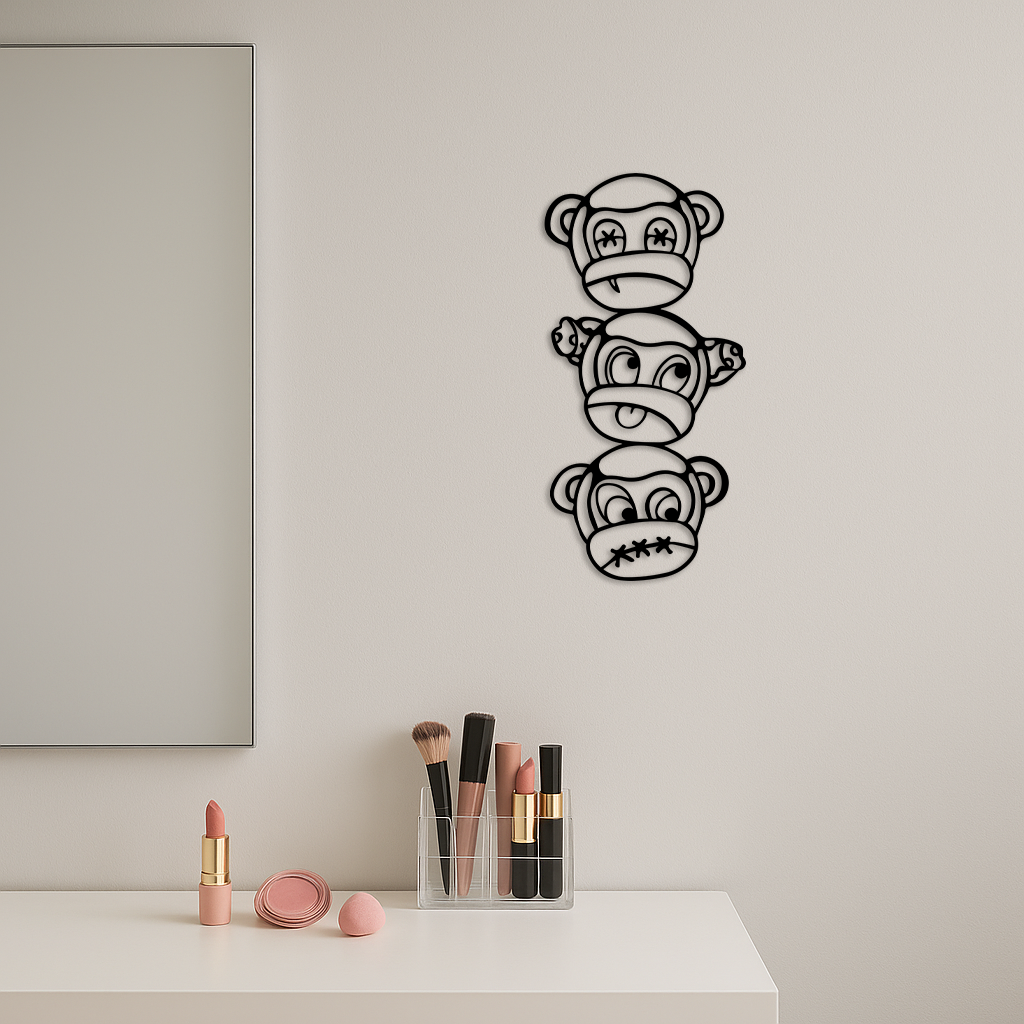 Pink Three Monkeys Metal Wall Art β Playful See No Evil, Hear No Evil, Speak No Evil Design - KAFGP004