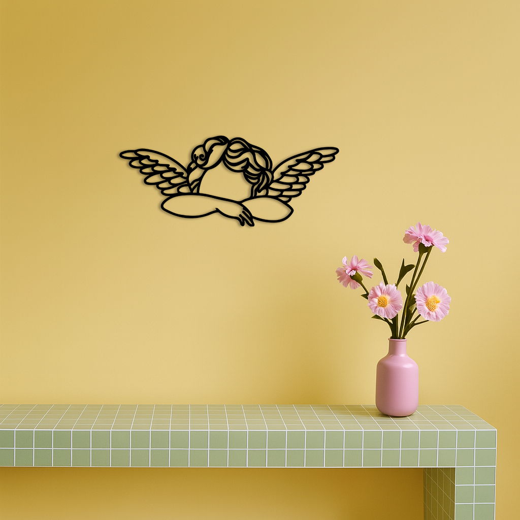 Pink Angel Silhouette Metal Wall Art β Elegant Guardian Wings Design - KAFGP005