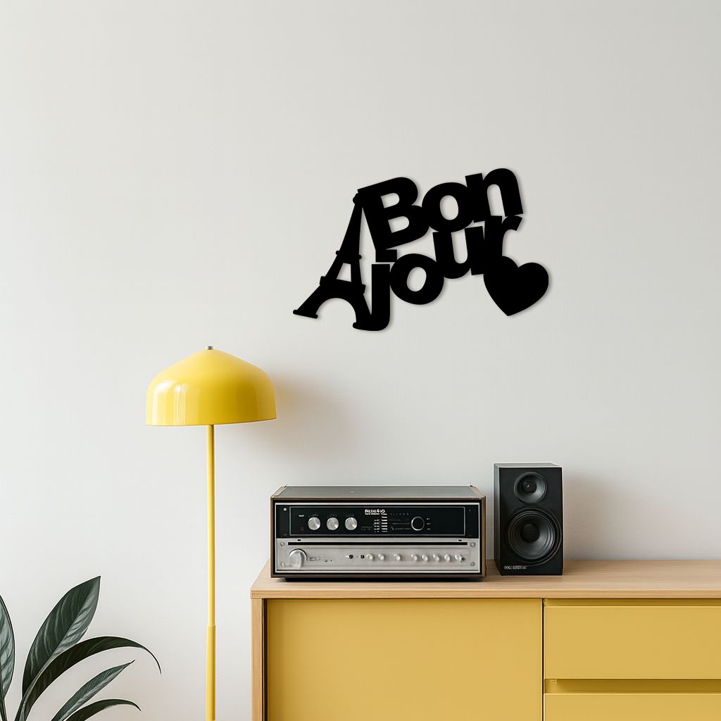 Pink Bonjour Eiffel Tower Metal Wall Art β Paris-Inspired Romantic Decor - KAFGP009