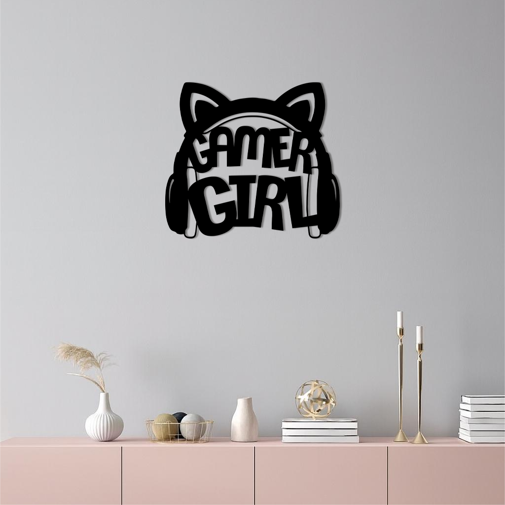 Pink Gamer Girl Metal Wall Art β Playful Gaming Headset Design - KAFGP010
