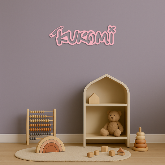 Pink Kuromi Metal Wall Art – Playful Character Typography Decor - KAFGP012