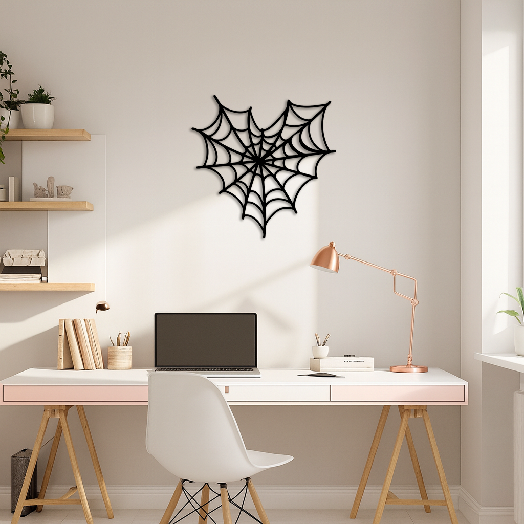 Pink Heart Spider Web Metal Wall Art β Gothic Romantic Decor - KAFGP018