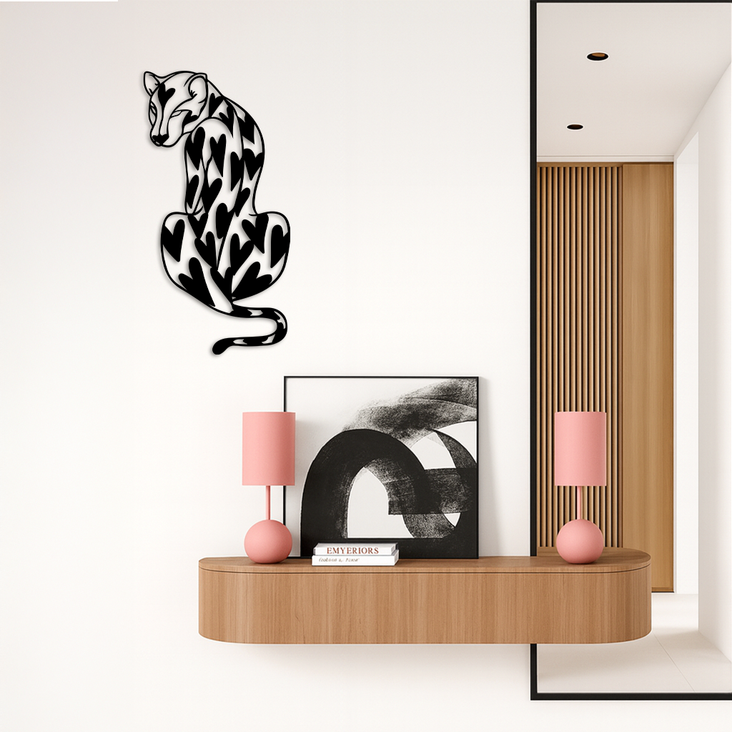 Heart Pattern Leopard Silhouette Metal Wall Art β Modern Animal Design - KAFGP044