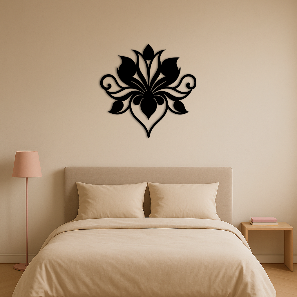 Ornamental Lotus Silhouette Metal Wall Art β Elegant Floral Decor - KAFGP053