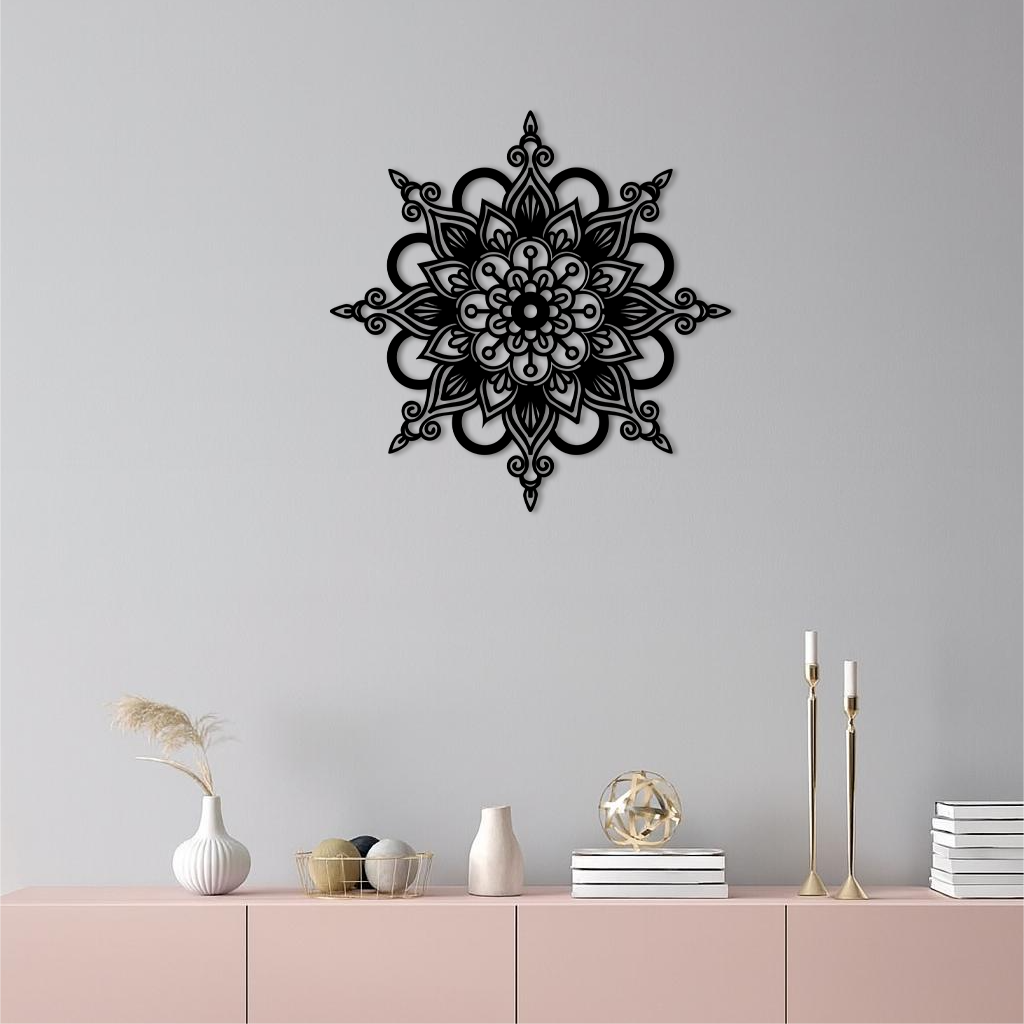 Mandala Silhouette Metal Wall Art β Sacred Geometry Flower Design - KAFGP060