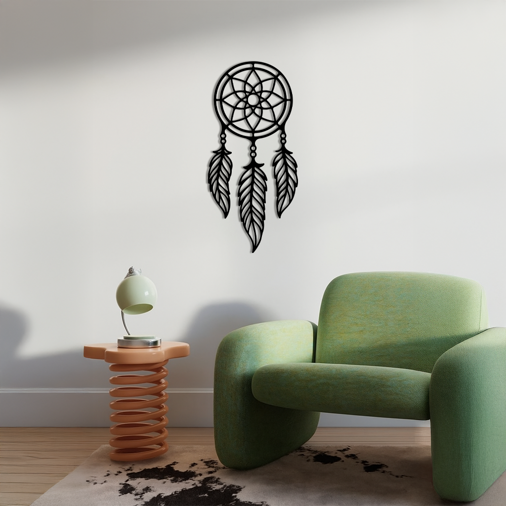 Dreamcatcher Silhouette Metal Wall Art – Boho Feather Design - KAFGP065