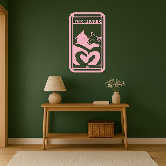 The Lovers Cat Tarot Card Metal Wall Art – Romantic Cat Silhouette Design - KAFGP071