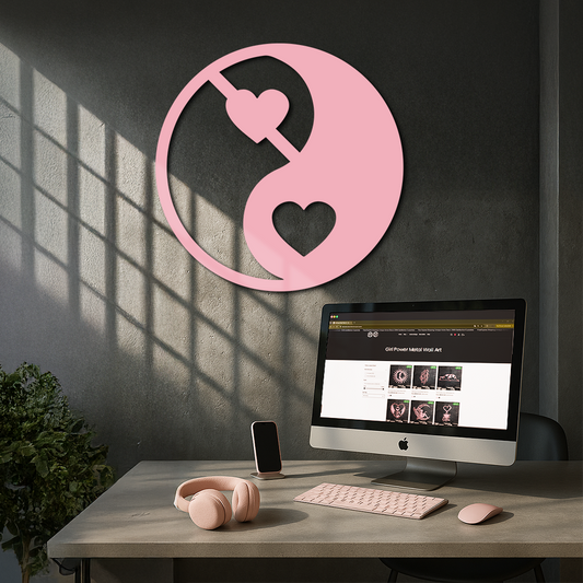 Yin Yang Heart Symbol Metal Wall Art – Modern Love Balance Decor - KAFGP075