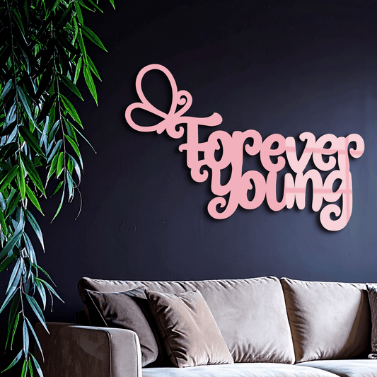 Forever Young Butterfly Script Metal Wall Art – Whimsical Home Decor - KAFGP117