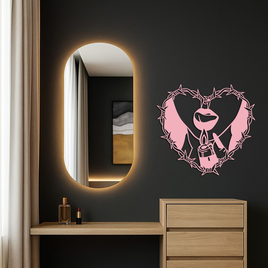 Heart Flame Metal Wall Art – Lips and Lighter Design with Barbed Wire Heart - KAFGP133