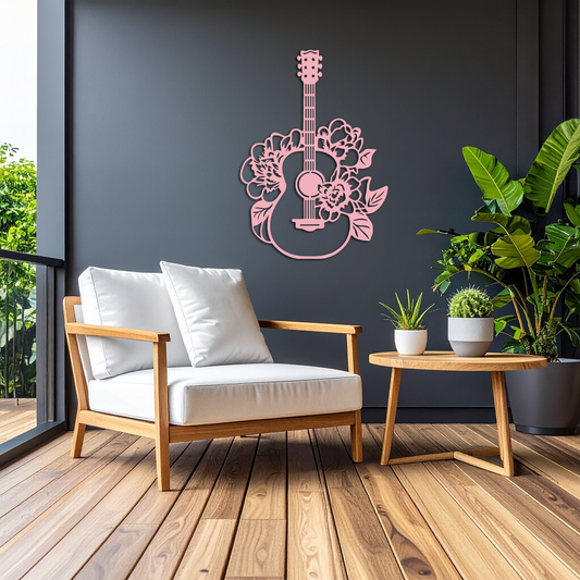 Floral Guitar Metal Wall Art – Music Inspired Home & Studio Decor - KAFGP140