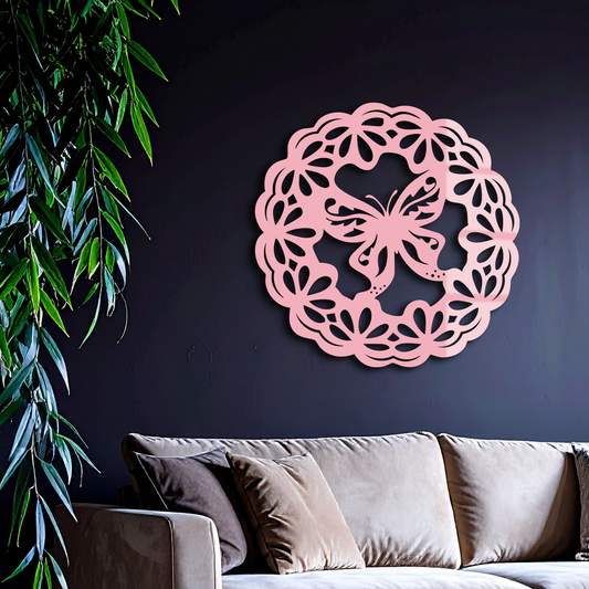 Round Butterfly Mandala Metal Wall Art – Nature Inspired Decorative Wall Hanging - KAFGP141