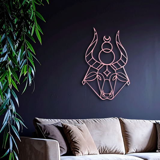 Taurus Zodiac Metal Wall Art – Geometric Bull Head Astrology Home Decor - KAFGP142