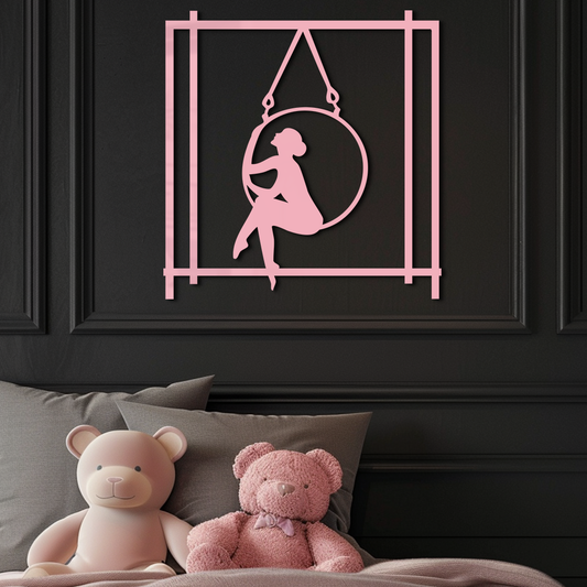 Woman on Hanging Ring Silhouette Modern Home Décor - Pink Metal Wall Art - KAFGP158