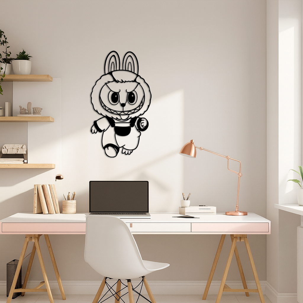 Labubu Bunny Costume Silhouette Modern Home Décor - Pink Metal Wall Art - KAFGP167