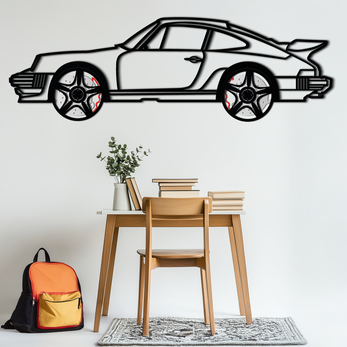 Porsche 911 Classic Metal Wall Art – Rotating Wheel Automotive Silhouette, Premium Gift for Car Lovers- KAFMEKA049