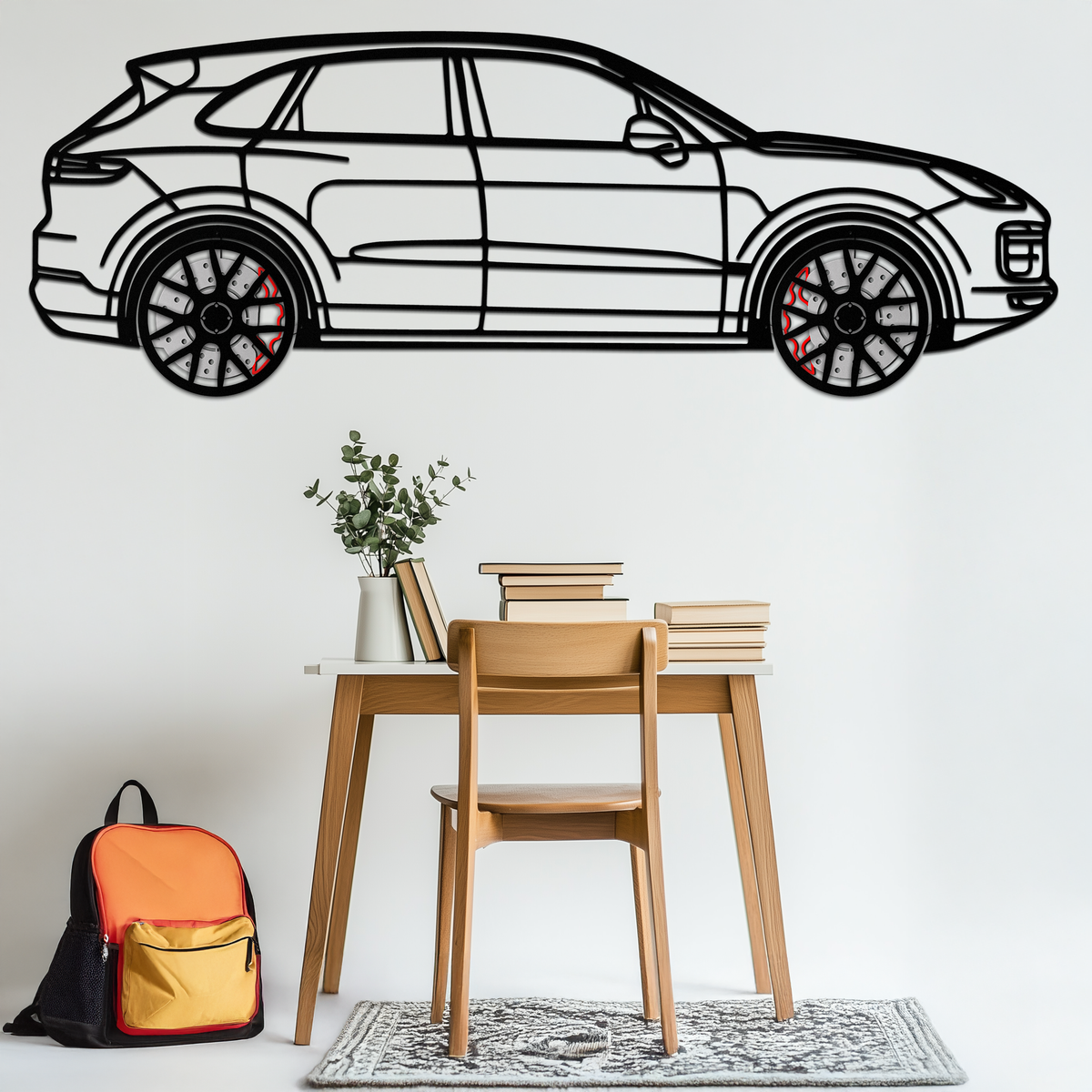 Porsche Cayenne Turbo Metal Wall Art – Luxury SUV Silhouette Decor with Rotating Wheels-KAFMEKA064