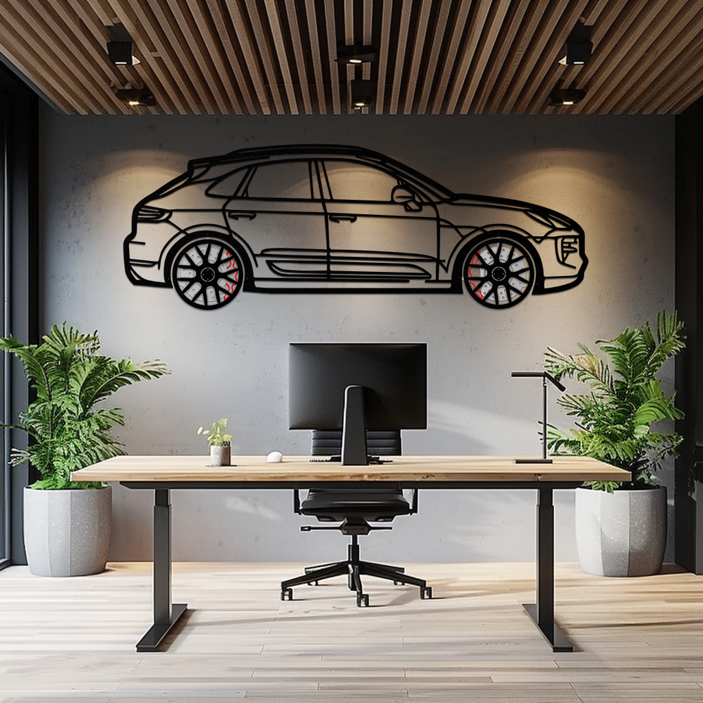 Porsche Macan GTS 95B Metal Wall Art – Luxury Performance SUV Silhouette with Rotating Wheels-KAFMEKA065