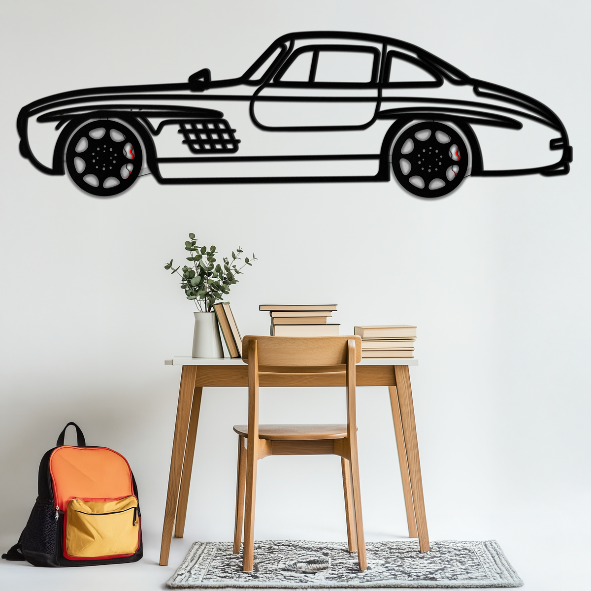Mercedes 300 SL Metal Wall Art – Classic Gullwing Silhouette with Rotating Wheels ✨🏁KAFMEKA070