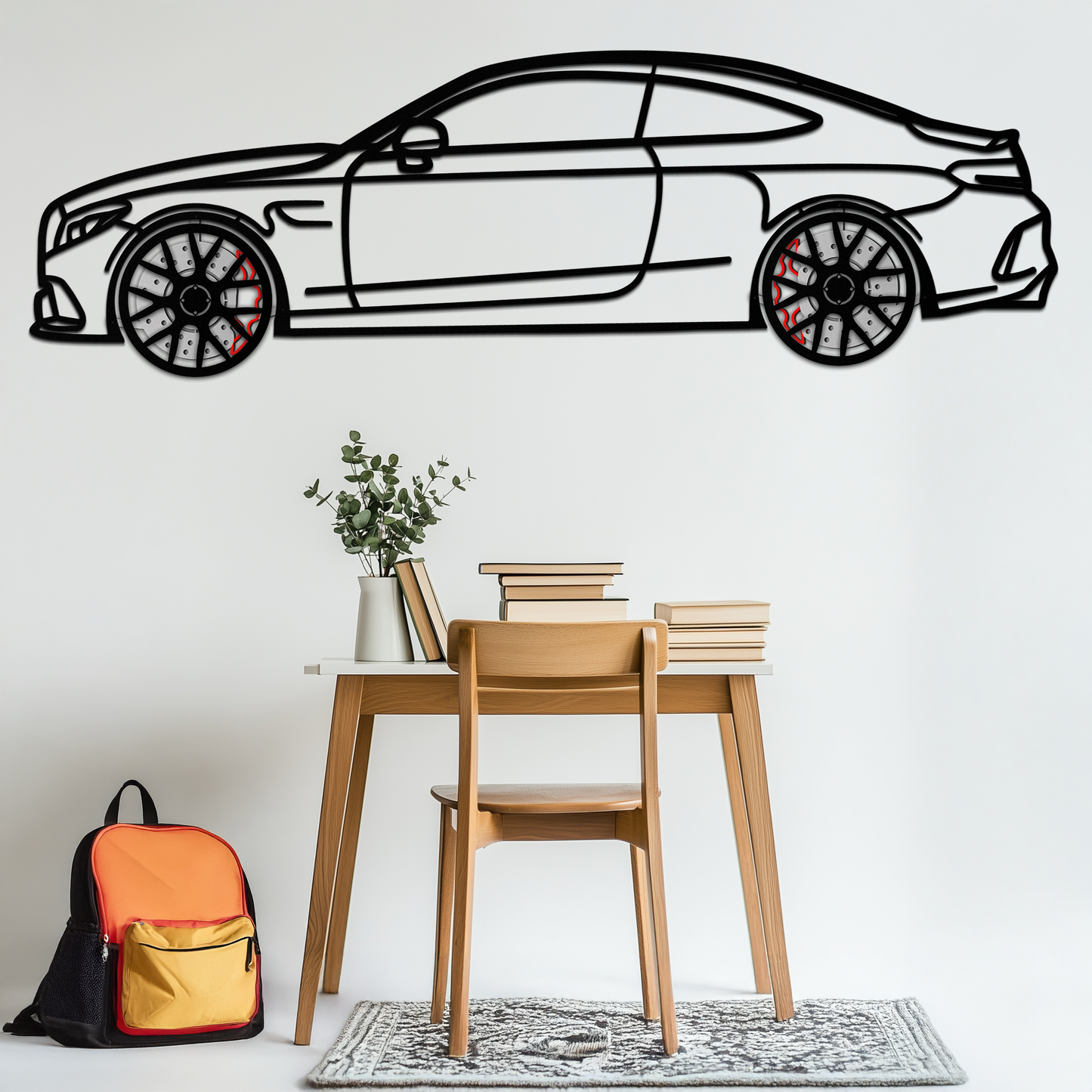 Mercedes C63 AMG Metal Wall Art – Performance Coupe Silhouette with Rotating Wheels 🔥🏁KAFMEKA071