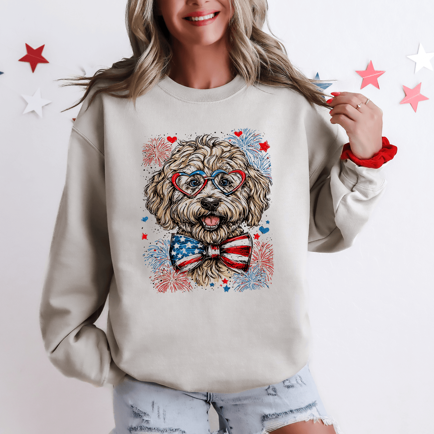 Labradoodle Patriotic Dog USA America Pet Lover 4th of July Flag Emblem Sweatshirt