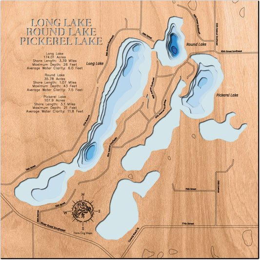 Long, Round, and Pickerel Lakes in Sherburne County, Minnesota