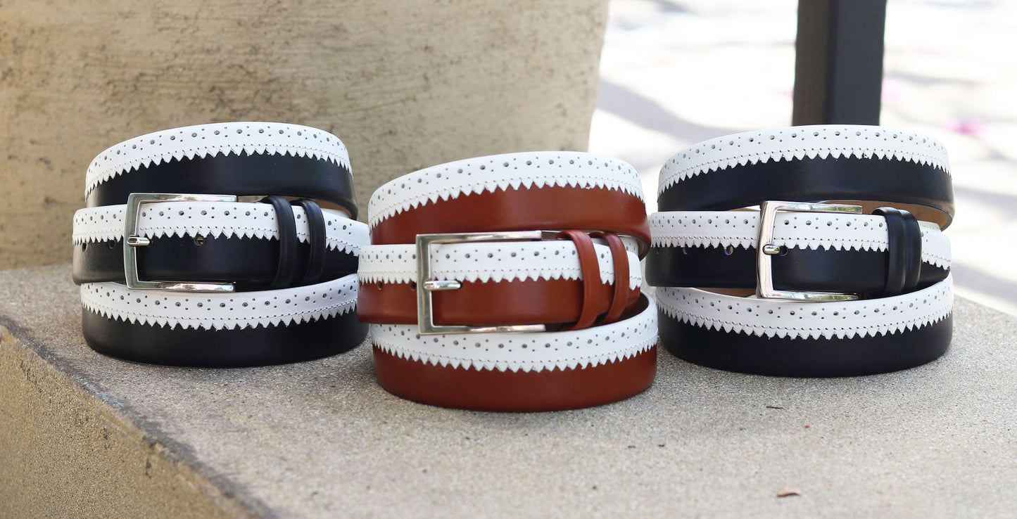 Maurice Two-Tone Calfskin Belt - Dark Navy/White
