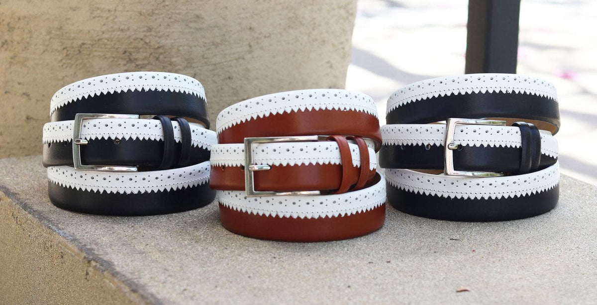 Maurice Two-Tone Calfskin Belt - Dark Navy/White
