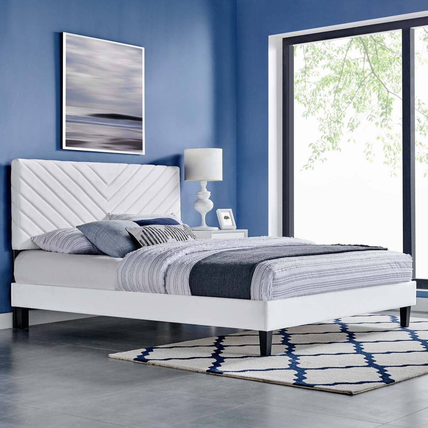 Roxanne Tapered Wood Leg Performance Velvet Queen Platform Bed by Modway
